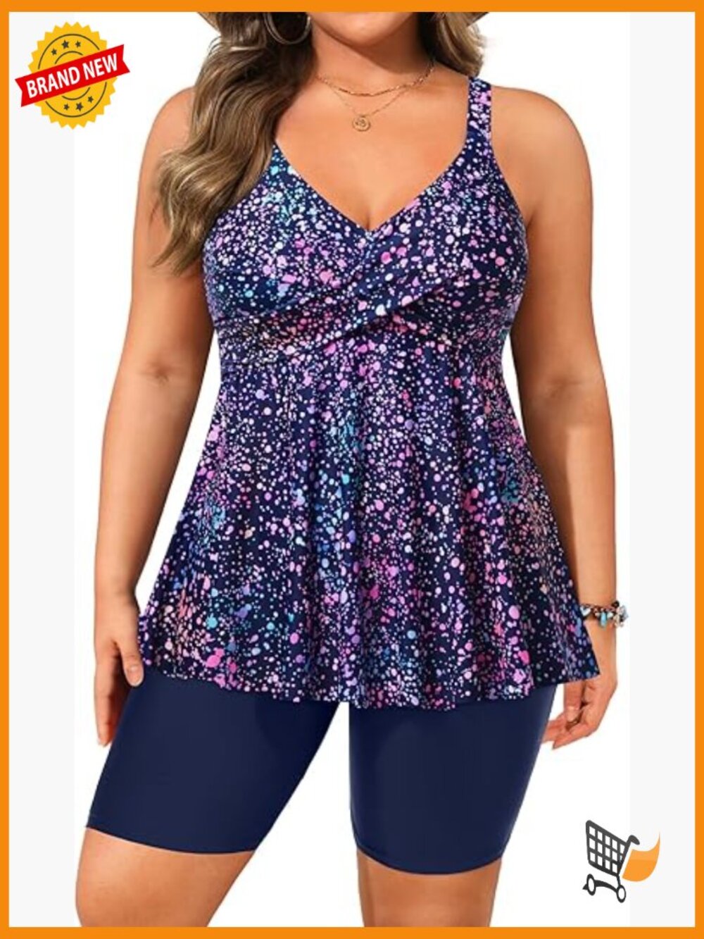 Plus Size Tankini Set with Shorts Tummy Control Flowy Swimwear 2 Piece
